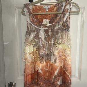 Y2K  Womens Tiered Ruffle Sleeveless Floral Print paisley Blouse L NWT